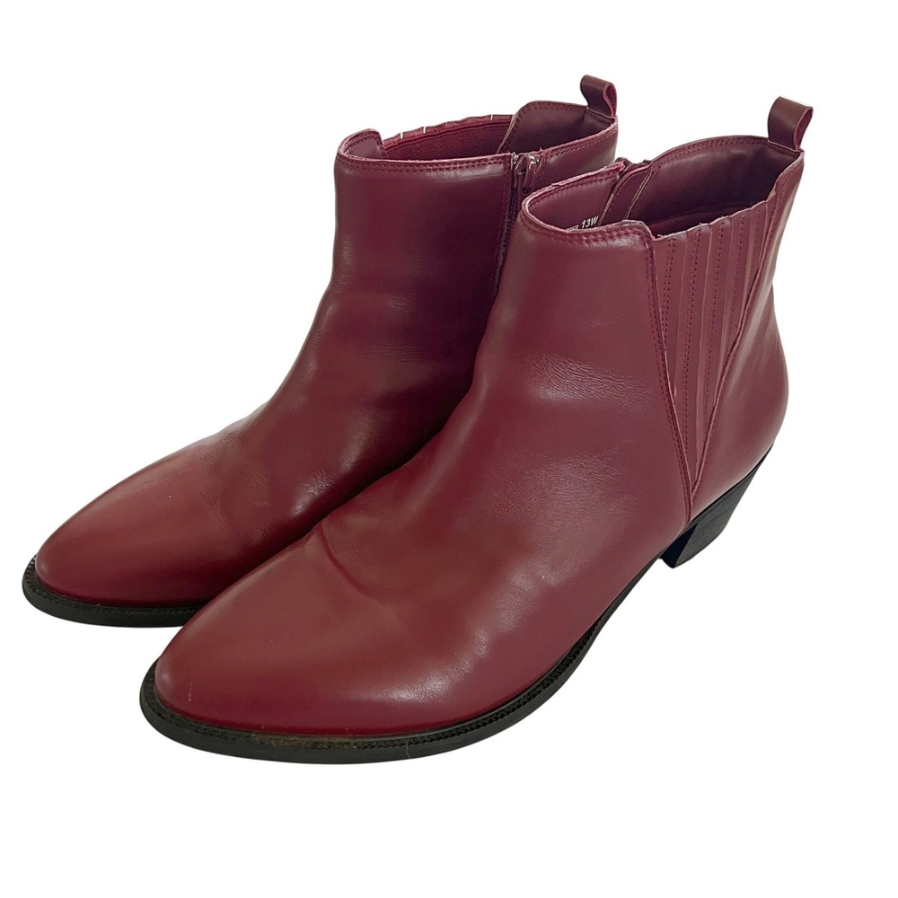 David Tate Booties Womens 13W Maroon Leather Side Zip Block Heel Ankle Boots